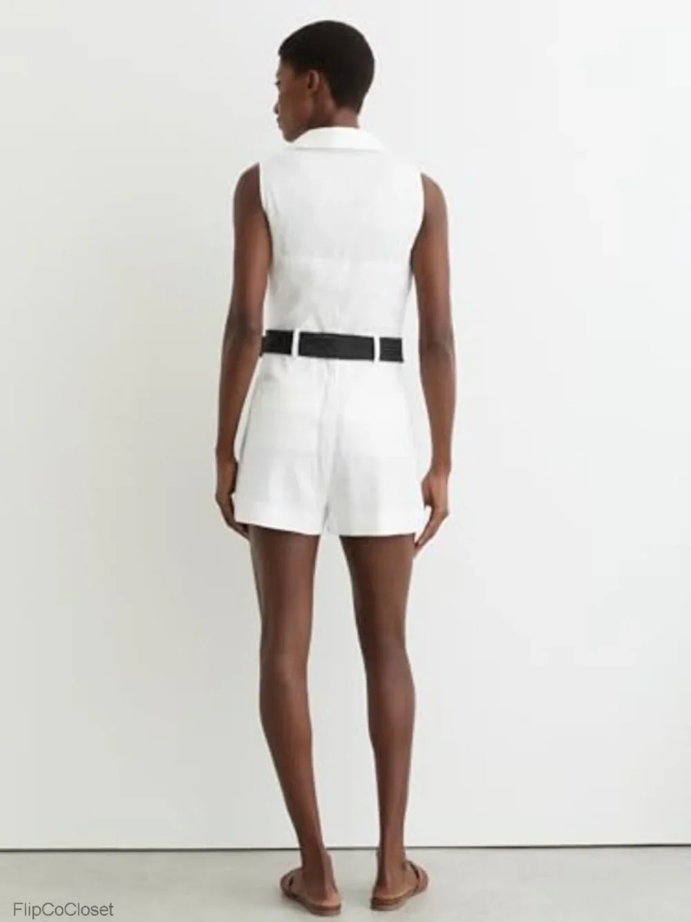Linen Belted Playsuit Sleeveless Jumpsuit Loose Fit